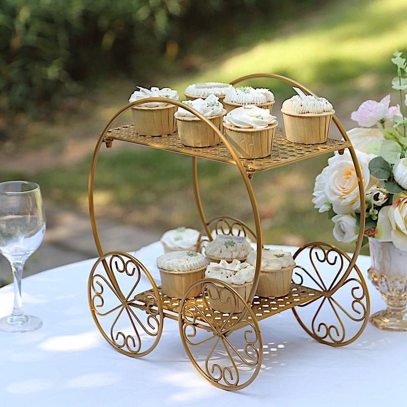 14 in Gold 2 Tier Cinderella Carriage Cupcake Dessert Display Stand