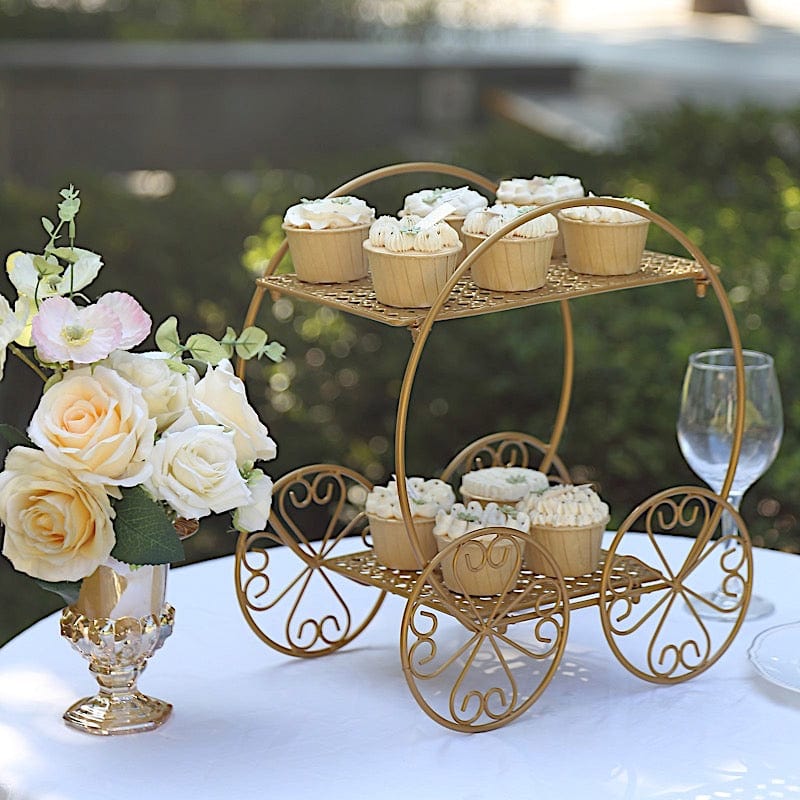 14 in Gold 2 Tier Cinderella Carriage Cupcake Dessert Display Stand