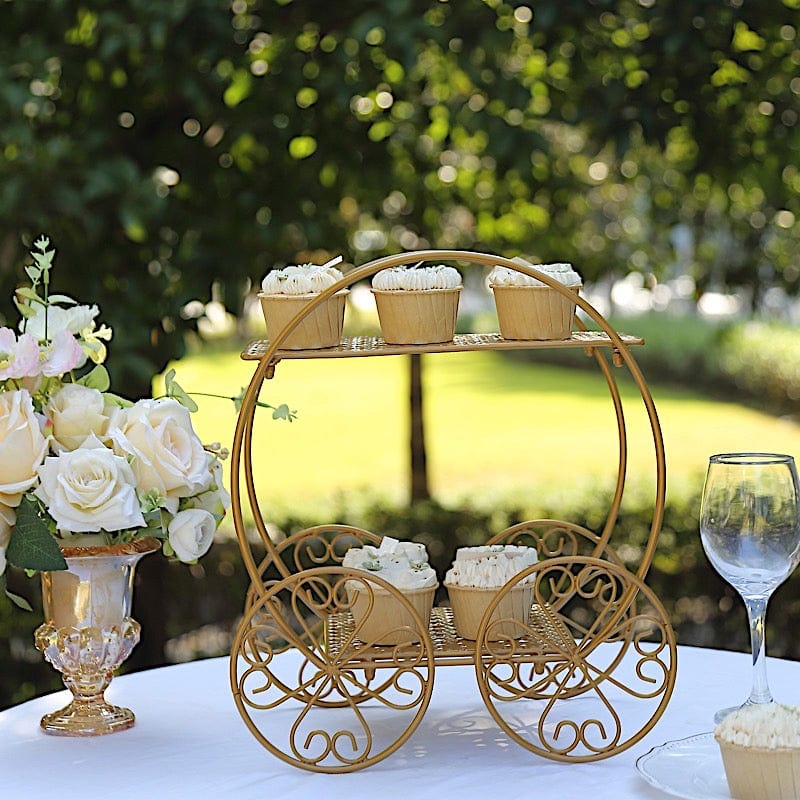 14 in Gold 2 Tier Cinderella Carriage Cupcake Dessert Display Stand
