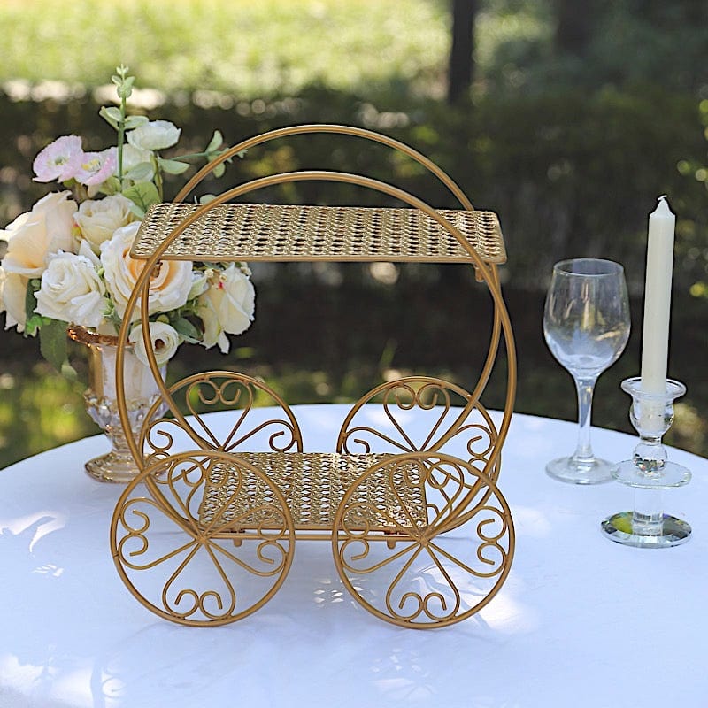 14 in Gold 2 Tier Cinderella Carriage Cupcake Dessert Display Stand