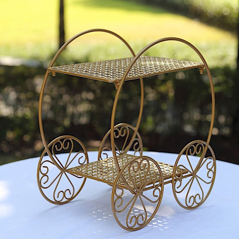 14 in Gold 2 Tier Cinderella Carriage Cupcake Dessert Display Stand