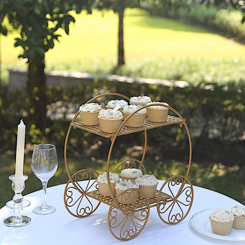 14 in Gold 2 Tier Cinderella Carriage Cupcake Dessert Display Stand