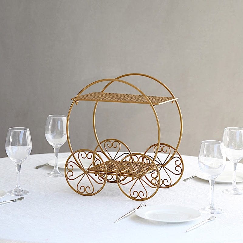 14 in Gold 2 Tier Cinderella Carriage Cupcake Dessert Display Stand