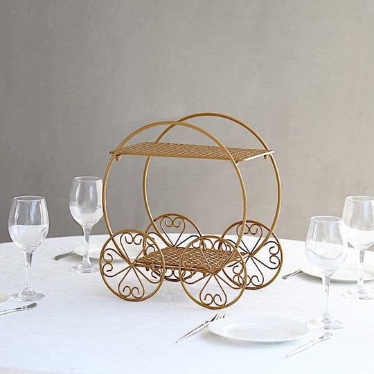 14 in Gold 2 Tier Cinderella Carriage Cupcake Dessert Display Stand