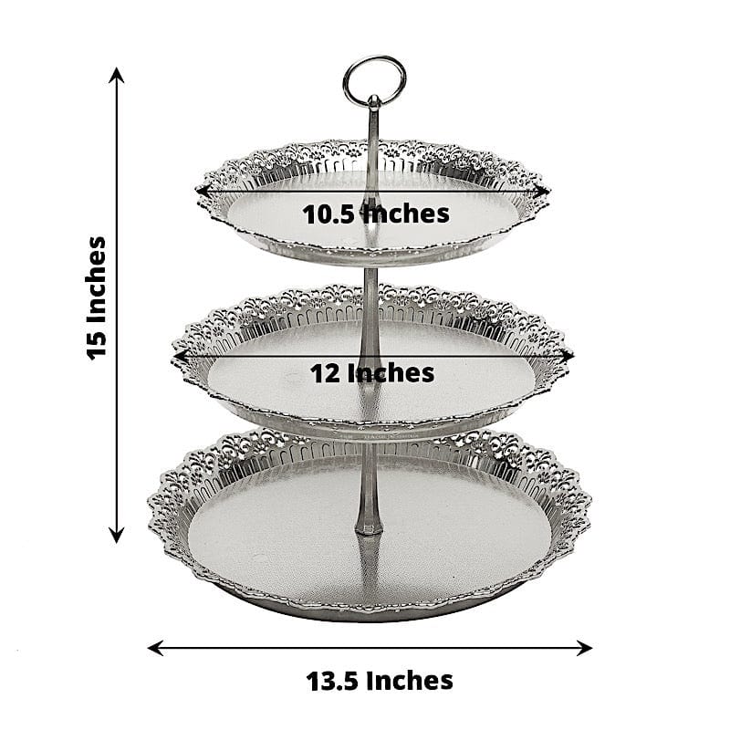 15 in Metallic Gold 3 Tier Plastic Cupcake Stand Round Dessert Display Tower with Lace Cut Trim