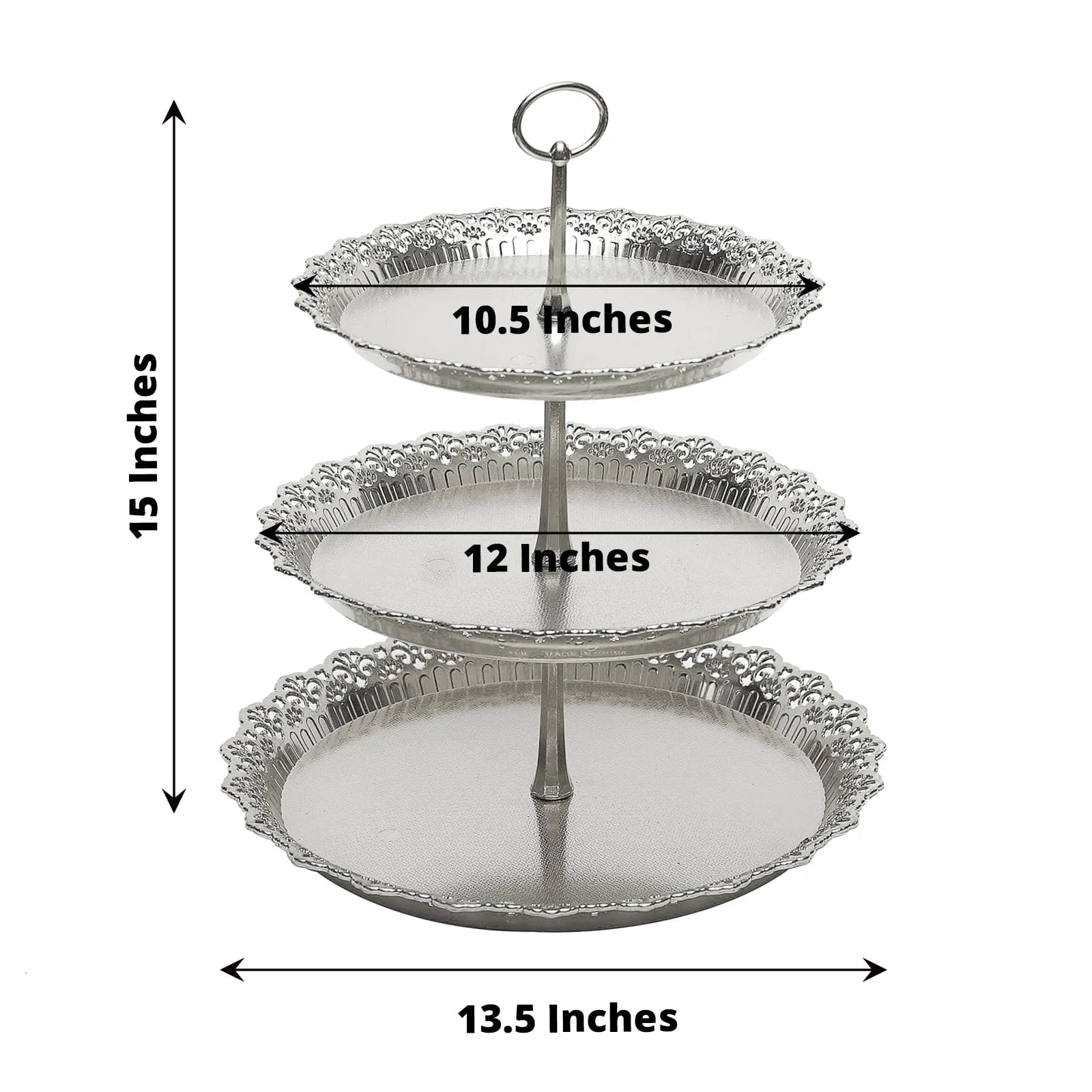 15 in Metallic Gold 3 Tier Plastic Cupcake Stand Round Dessert Display Tower with Lace Cut Trim
