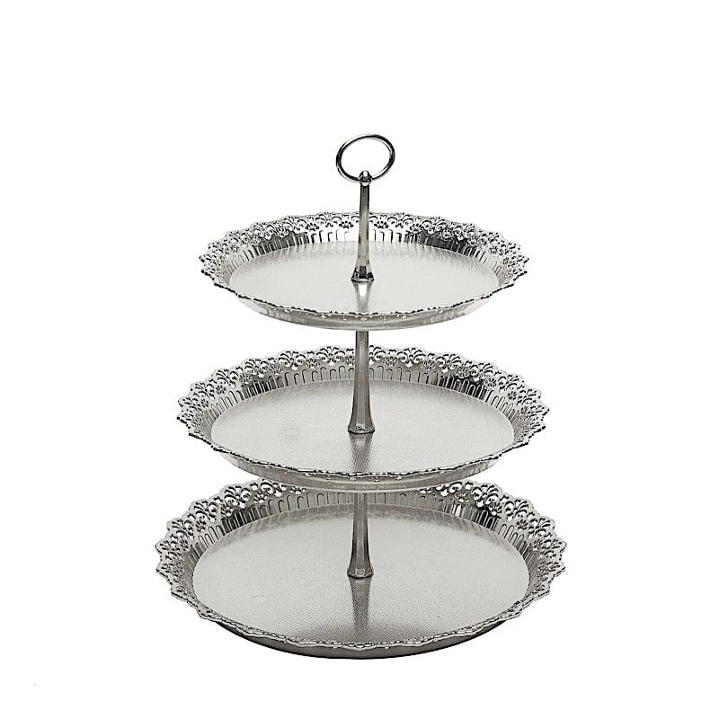 15 in Metallic Gold 3 Tier Plastic Cupcake Stand Round Dessert Display Tower with Lace Cut Trim
