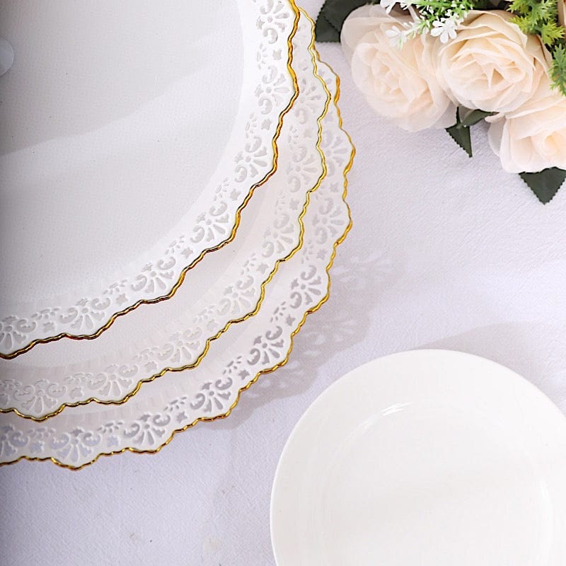 15 in Metallic Gold 3 Tier Plastic Cupcake Stand Round Dessert Display Tower with Lace Cut Trim
