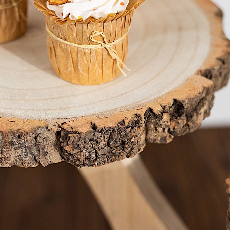 15 in Brown 4 Tier Round Natural Wood Cupcake Dessert Stand