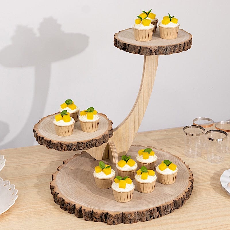 17 in Natural 3 Tier Rustic Wood Slice Cupcake Stand in Tree Branch Style