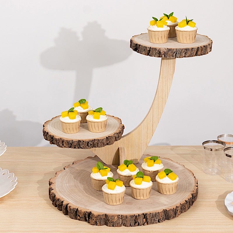17 in Natural 3 Tier Rustic Wood Slice Cupcake Stand in Tree Branch Style