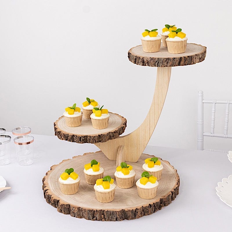 17 in Natural 3 Tier Rustic Wood Slice Cupcake Stand in Tree Branch Style