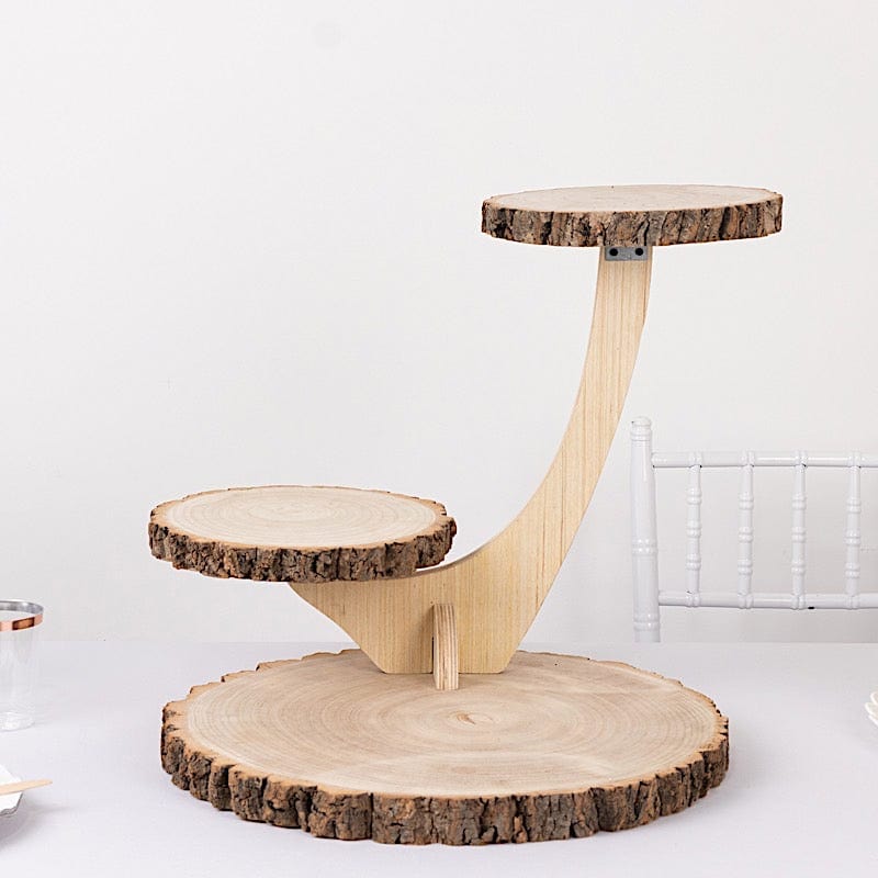 17 in Natural 3 Tier Rustic Wood Slice Cupcake Stand in Tree Branch Style