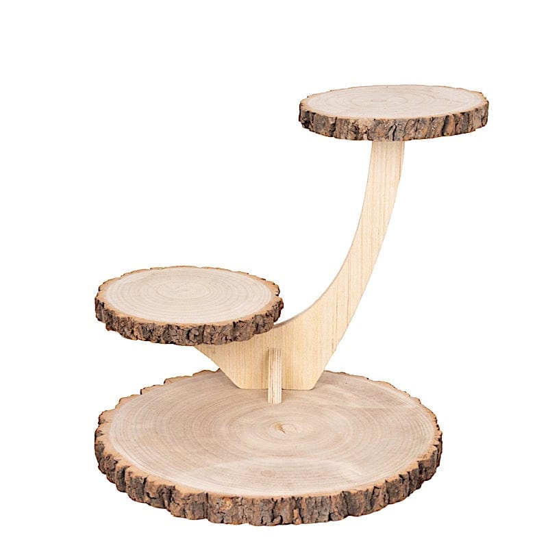 17 in Natural 3 Tier Rustic Wood Slice Cupcake Stand in Tree Branch Style