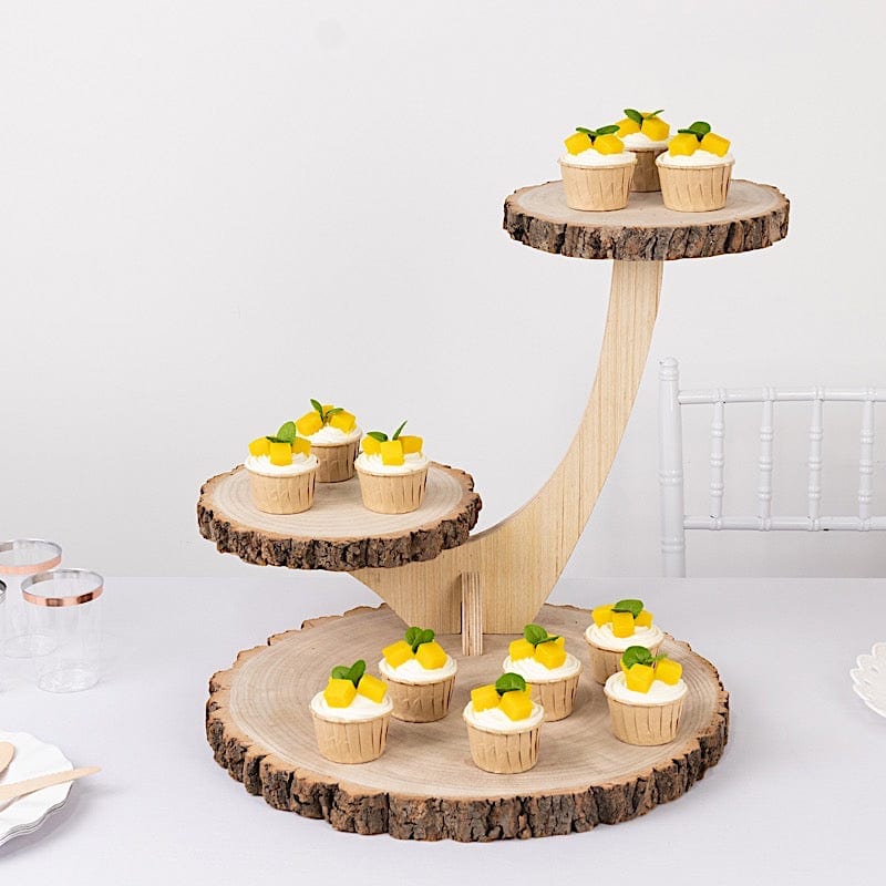 17 in Natural 3 Tier Rustic Wood Slice Cupcake Stand in Tree Branch Style