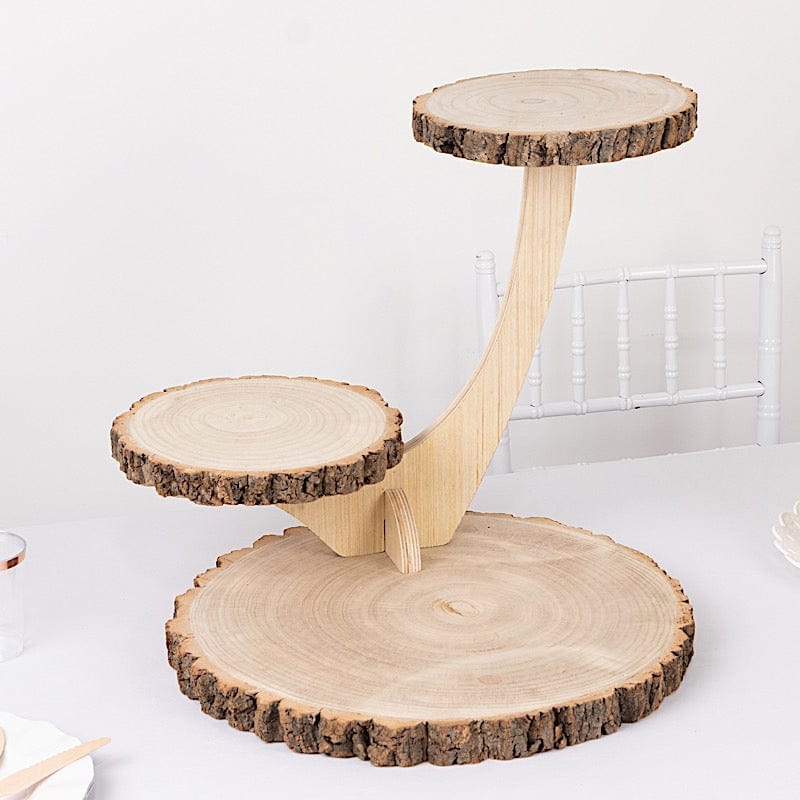 17 in Natural 3 Tier Rustic Wood Slice Cupcake Stand in Tree Branch Style