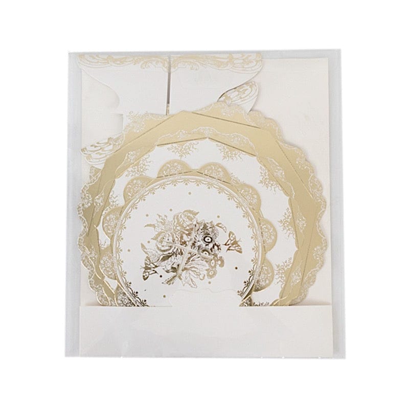 2 Pack 15 in Round 3-Tier White and Gold Cupcake Stands with Vintage Floral Pattern