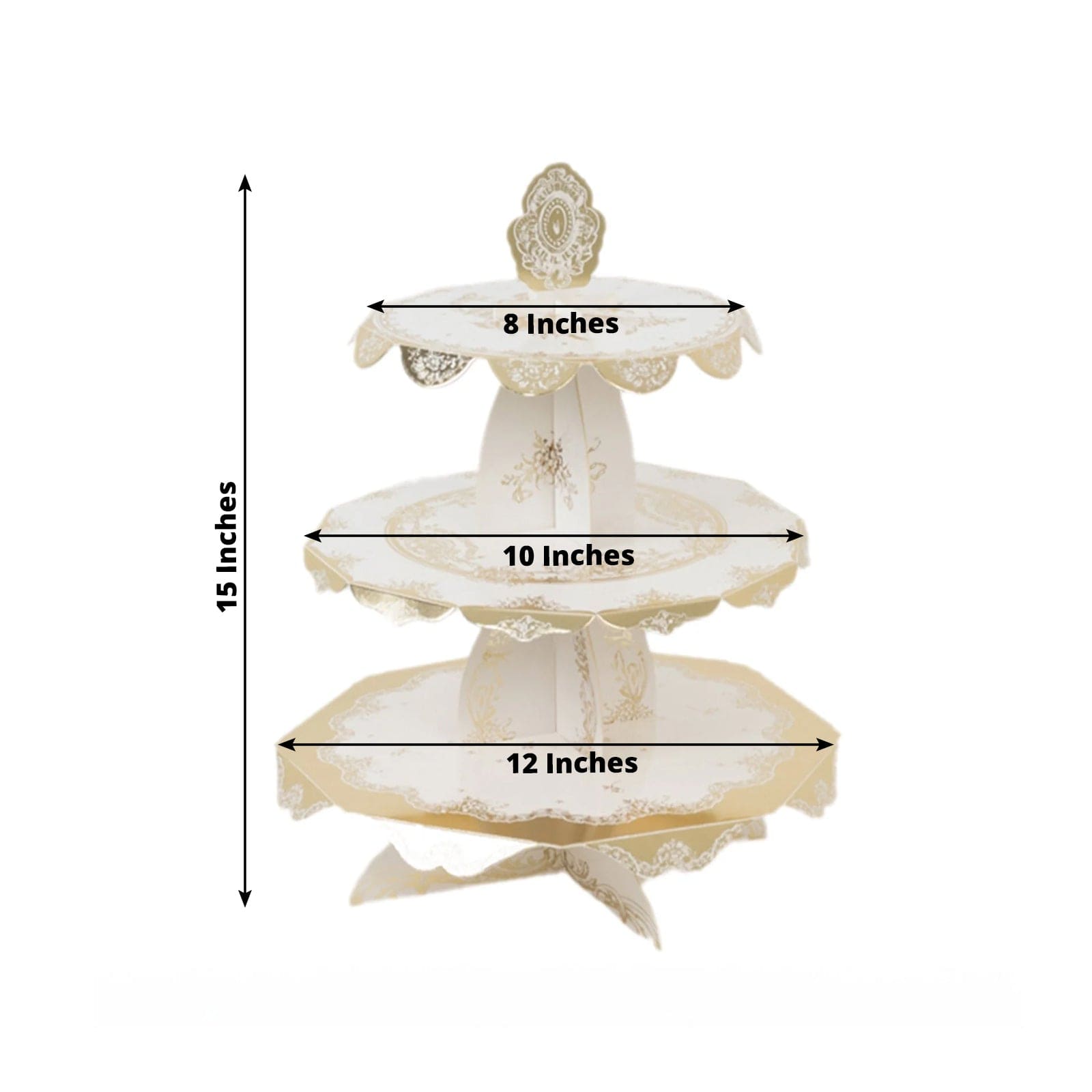 2 Pack 15 in Round 3-Tier White and Gold Cupcake Stands with Vintage Floral Pattern