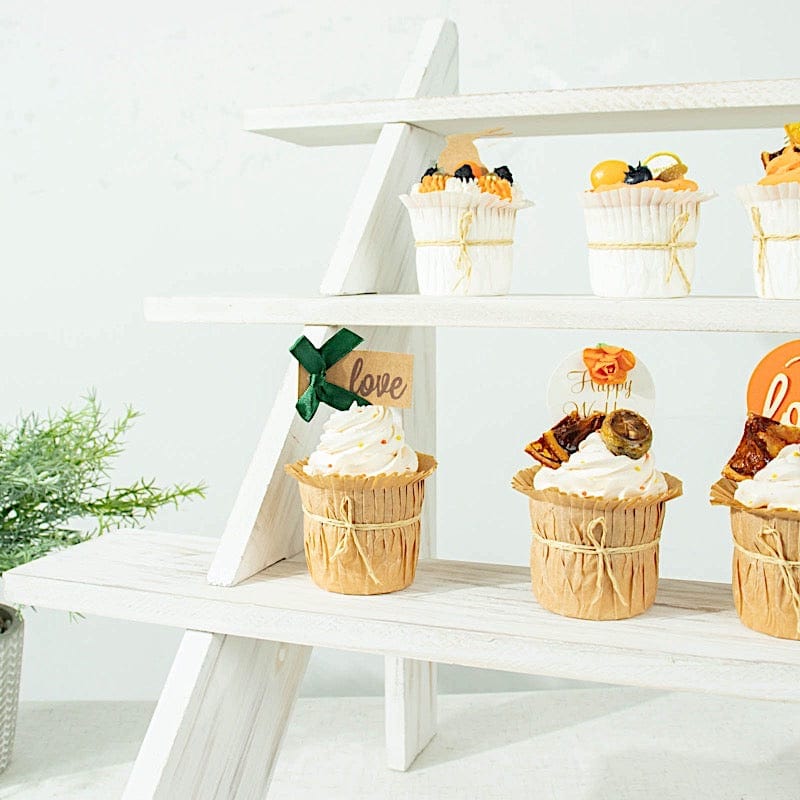 21 in Whitewashed 4 Tier Wooden Cupcake Holder Ladder Dessert Display Stand