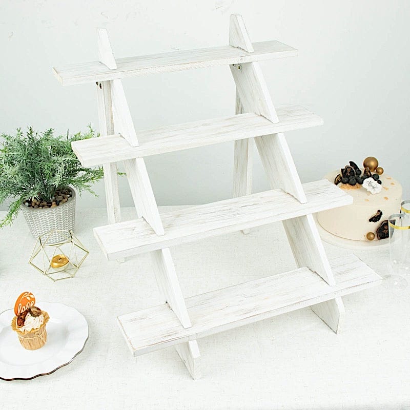 21 in Whitewashed 4 Tier Wooden Cupcake Holder Ladder Dessert Display Stand