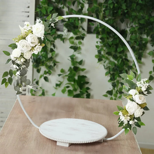 22 in Whitewash Round Metal Hoop Cake Stand with Beaded Wooden Base