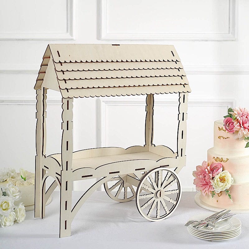 25 in Natural Laser Cut Mini Candy Cart Wooden Cupcake Dessert Stand