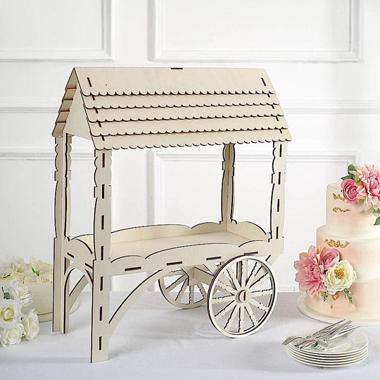 25 in Natural Laser Cut Mini Candy Cart Wooden Cupcake Dessert Stand