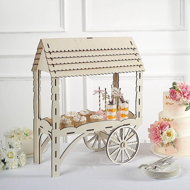 25 in Natural Laser Cut Mini Candy Cart Wooden Cupcake Dessert Stand