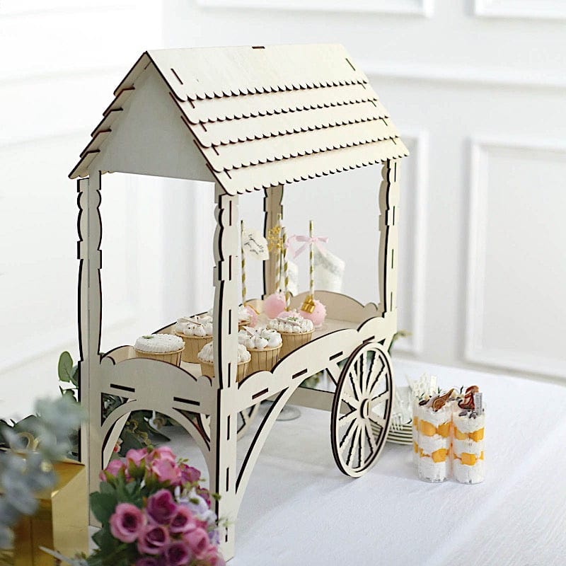 25 in Natural Laser Cut Mini Candy Cart Wooden Cupcake Dessert Stand