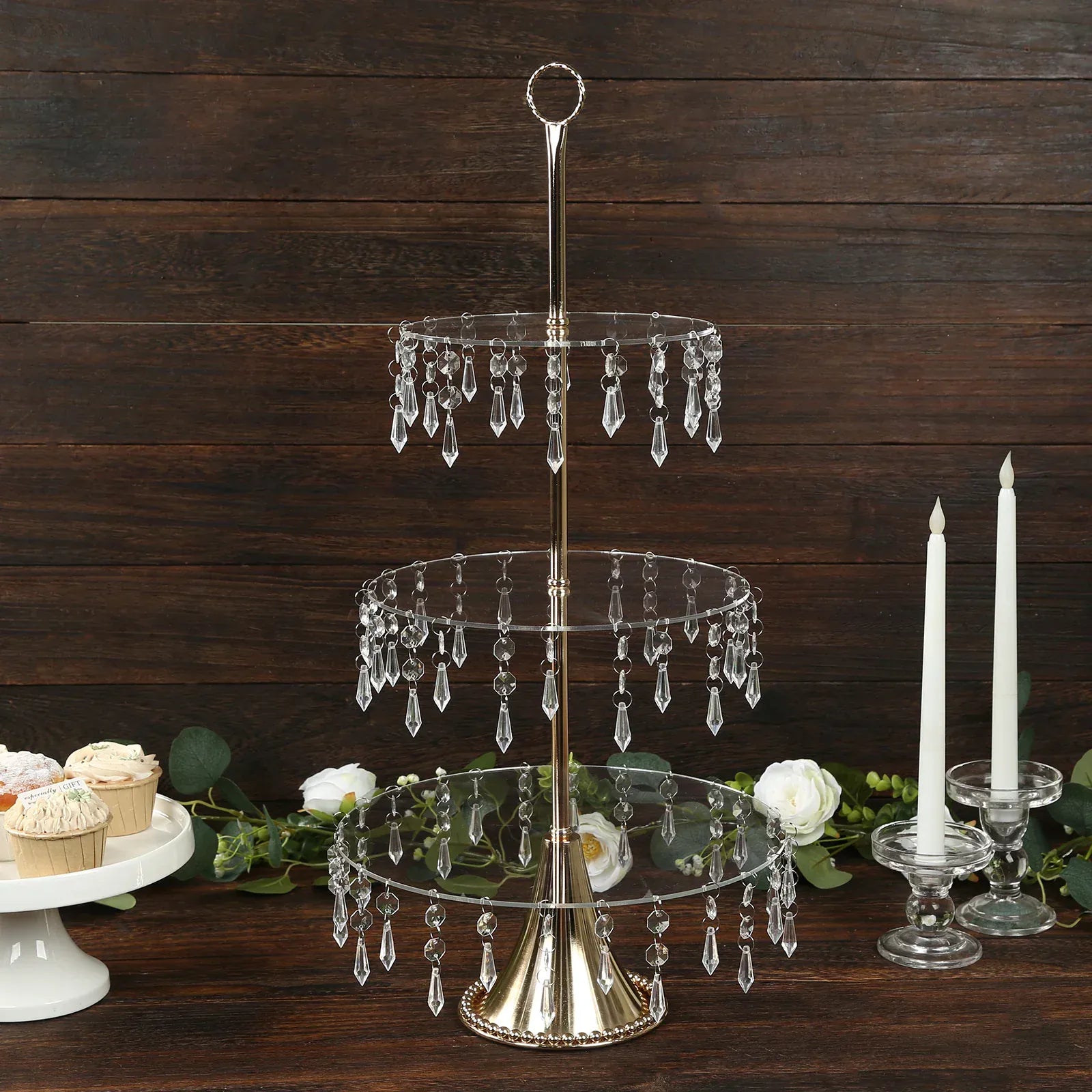 3-Tier Gold and Clear  Cupcake Stand with Crystals