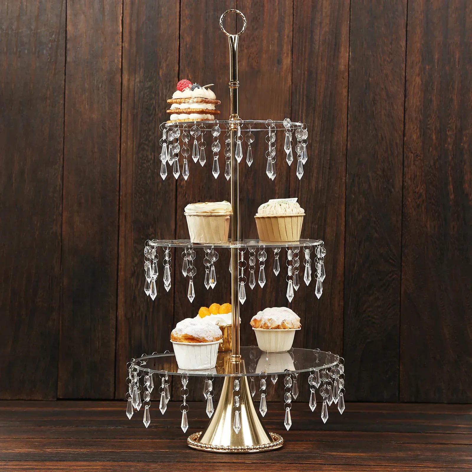 3-Tier Gold and Clear  Cupcake Stand with Crystals
