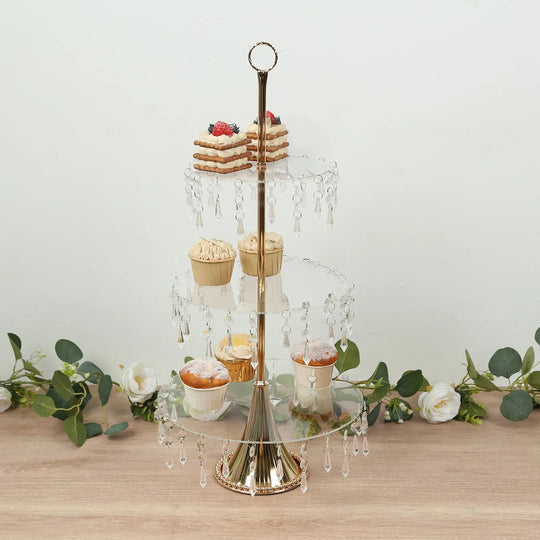 3-Tier Gold and Clear  Cupcake Stand with Crystals