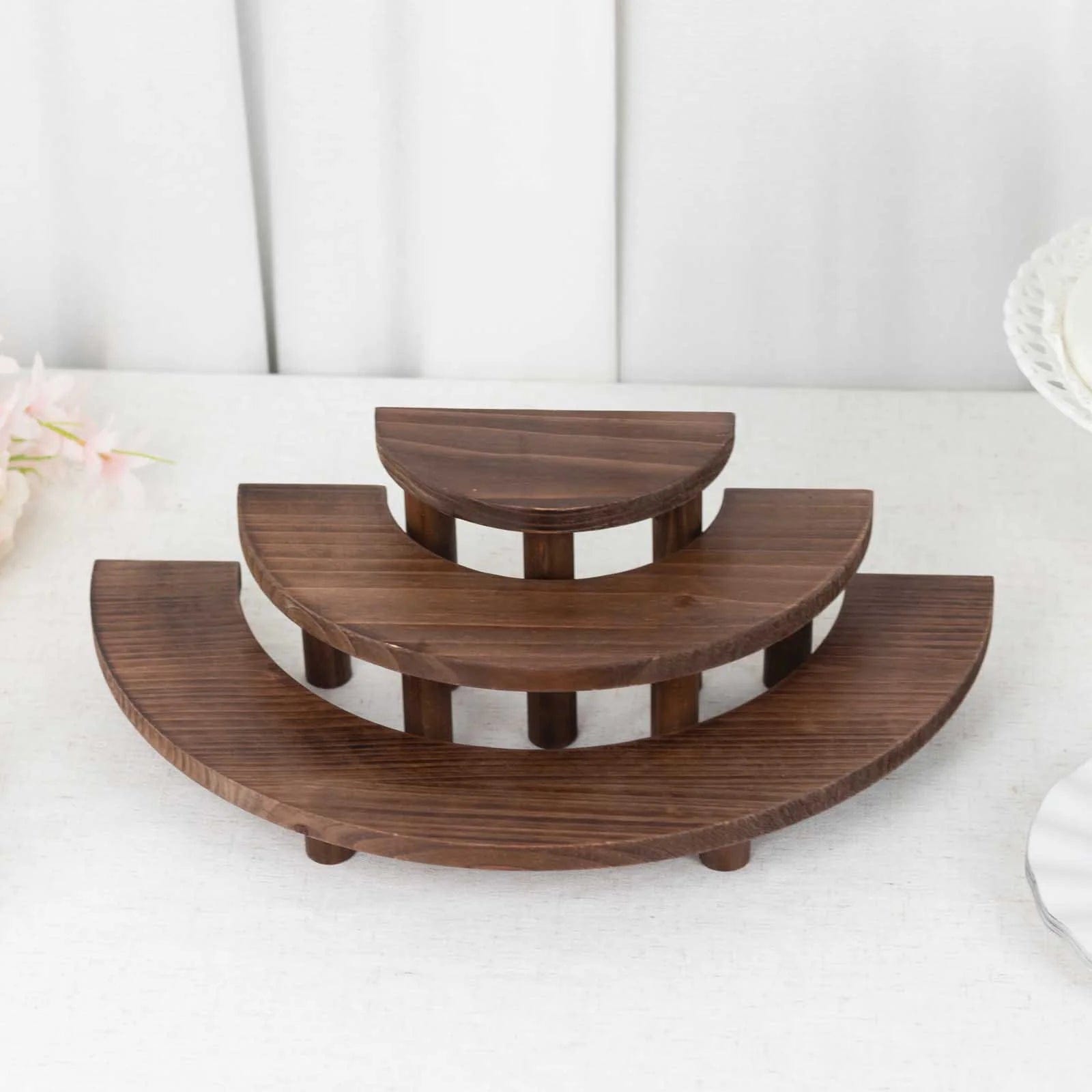 3 Whitewashed 3 Tier Wooden Cupcake Stands Semicircle Dessert Pedestals