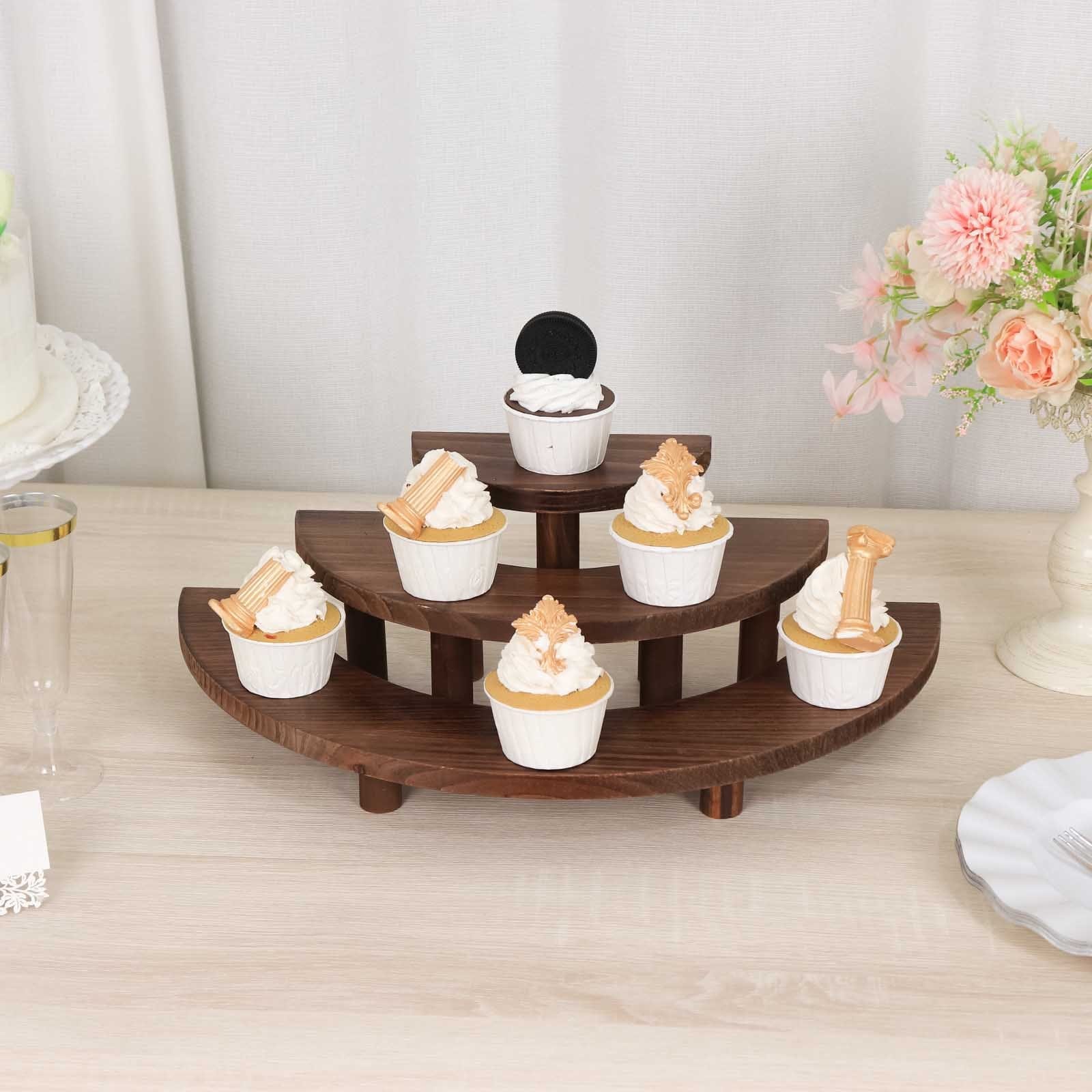 3 Whitewashed 3 Tier Wooden Cupcake Stands Semicircle Dessert Pedestals