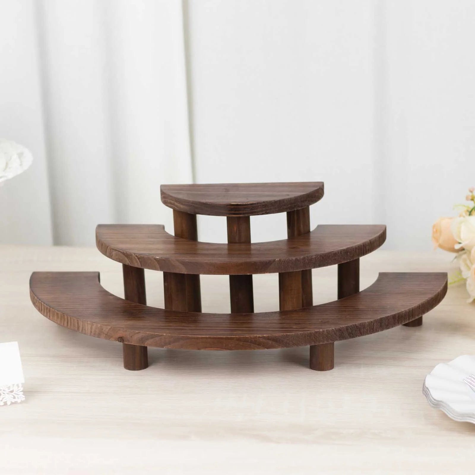 3 Whitewashed 3 Tier Wooden Cupcake Stands Semicircle Dessert Pedestals