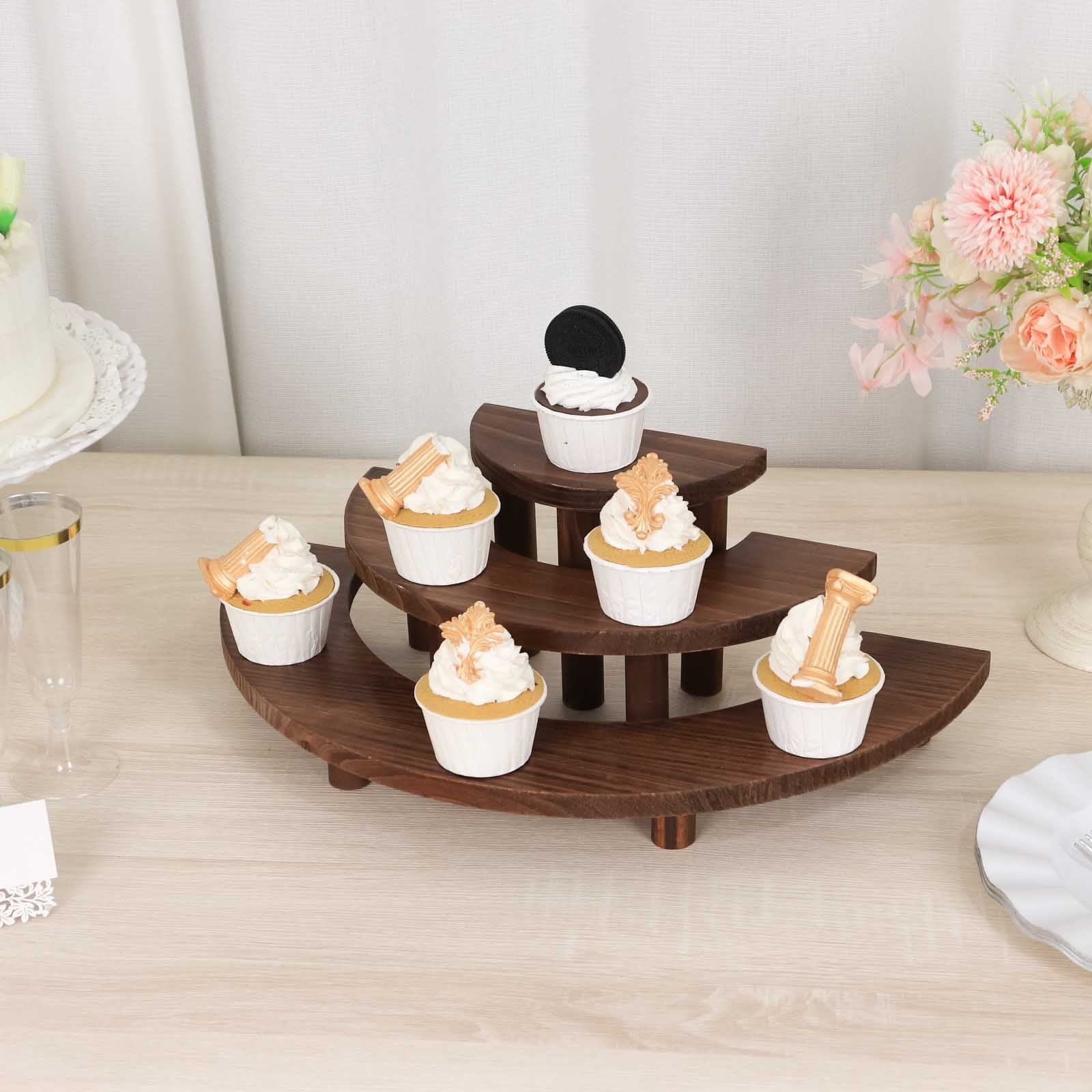 3 Whitewashed 3 Tier Wooden Cupcake Stands Semicircle Dessert Pedestals