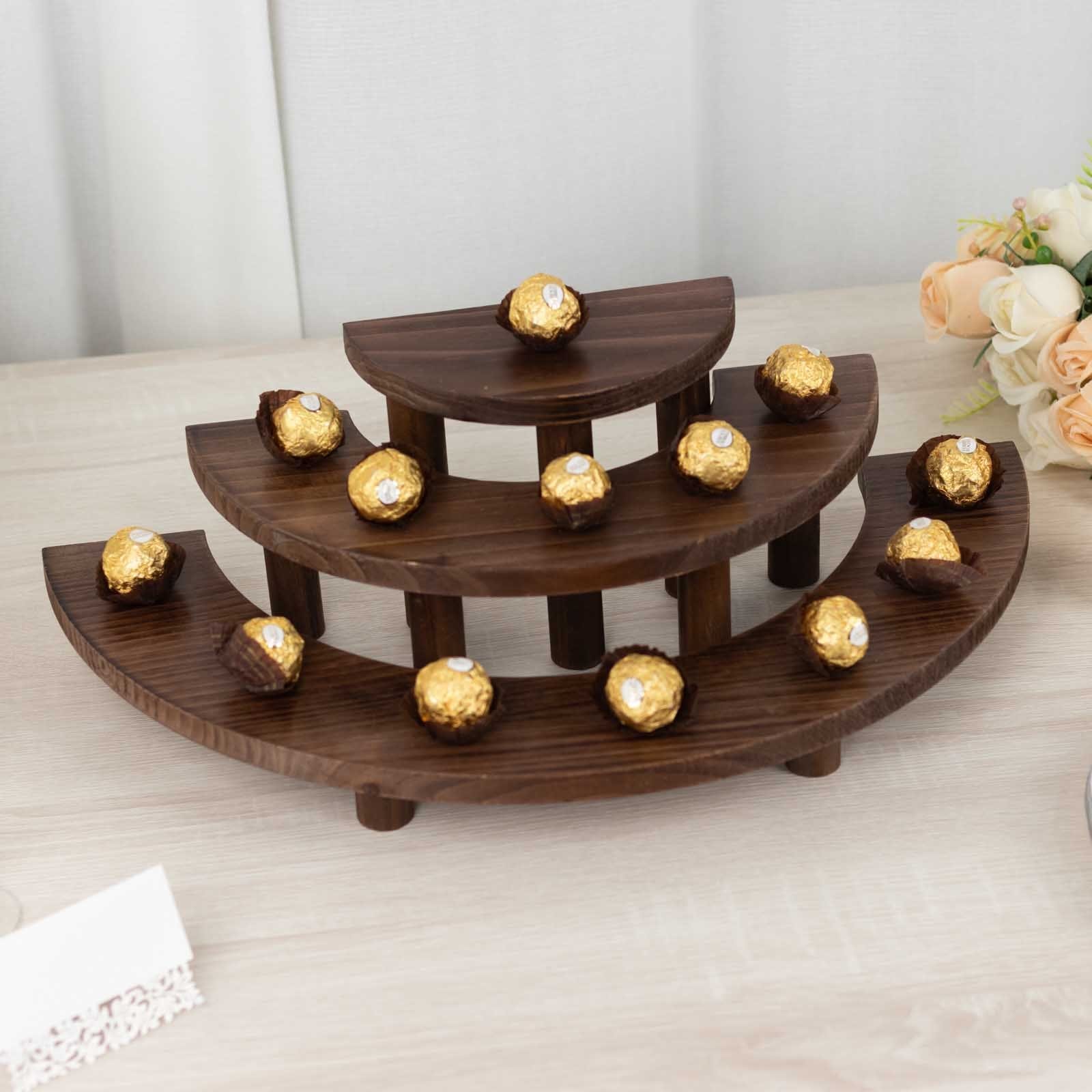 3 Whitewashed 3 Tier Wooden Cupcake Stands Semicircle Dessert Pedestals
