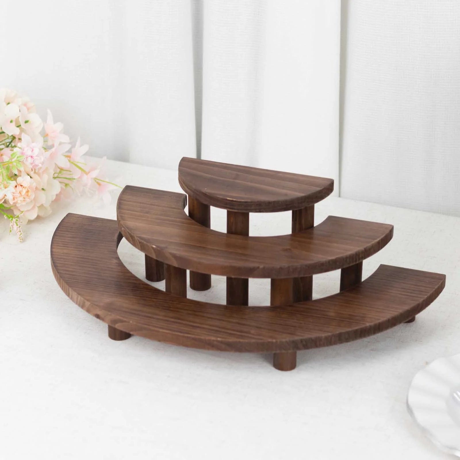 3 Whitewashed 3 Tier Wooden Cupcake Stands Semicircle Dessert Pedestals