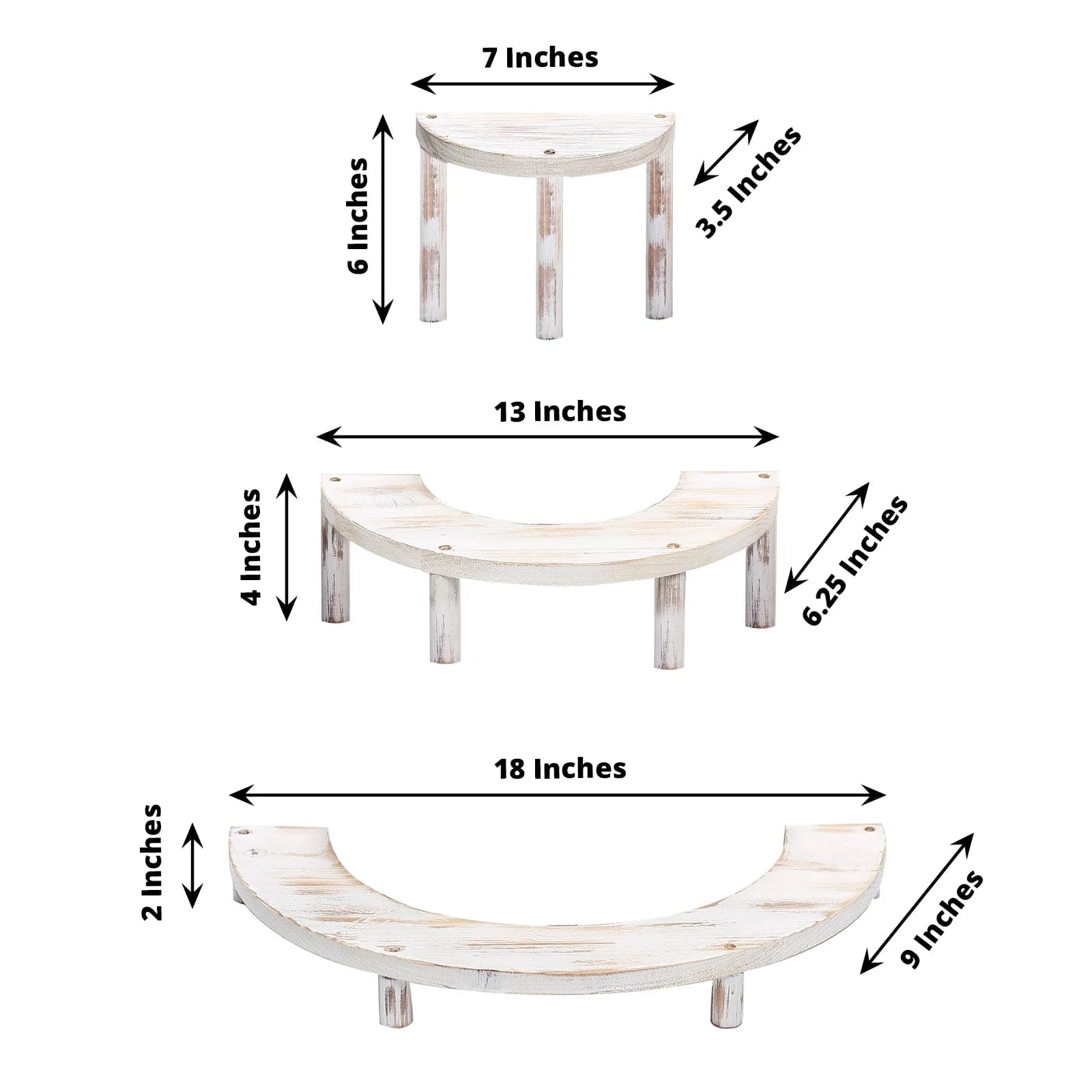 3 Whitewashed 3 Tier Wooden Cupcake Stands Semicircle Dessert Pedestals