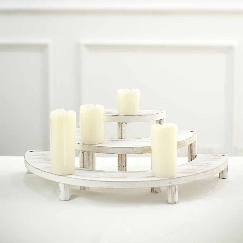 3 Whitewashed 3 Tier Wooden Cupcake Stands Semicircle Dessert Pedestals