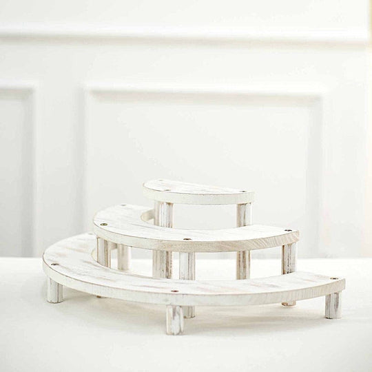 3 Whitewashed 3 Tier Wooden Cupcake Stands Semicircle Dessert Pedestals