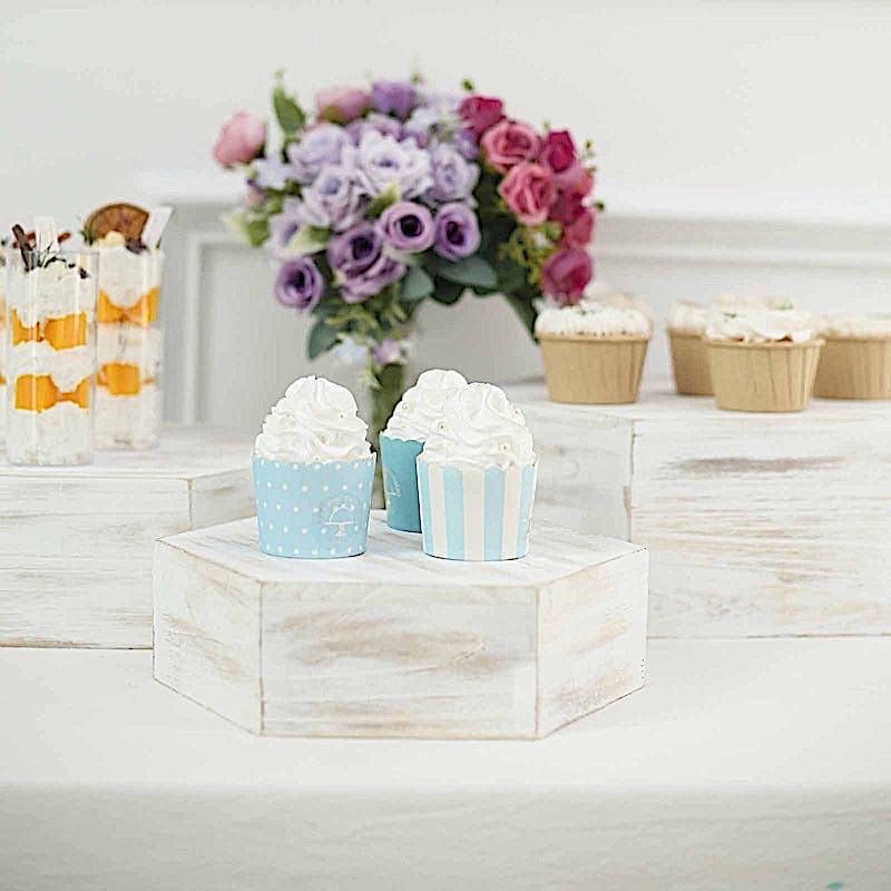 3 Whitewashed Wooden Cake Stand Hexagonal Dessert Display Boxes