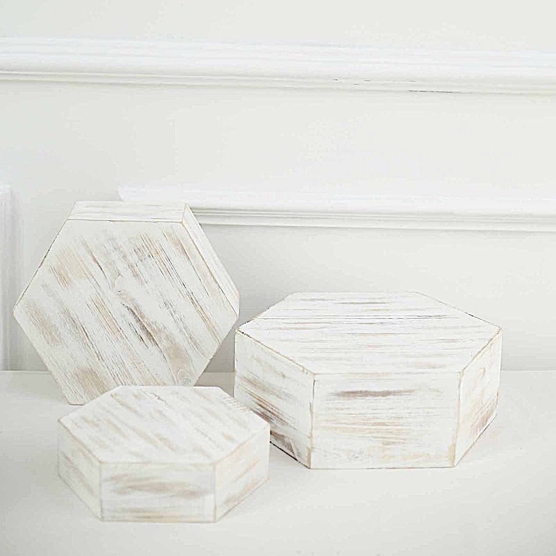 3 Whitewashed Wooden Cake Stand Hexagonal Dessert Display Boxes
