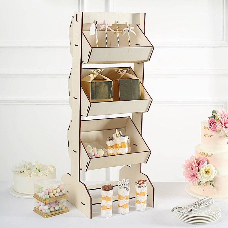 33 in Natural 3 Tier Laser Cut Wooden Cupcake Dessert Display Stand