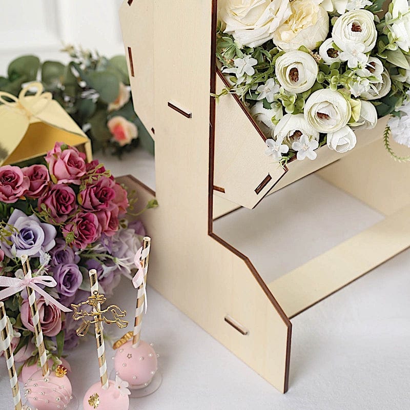 33 in Natural 3 Tier Laser Cut Wooden Cupcake Dessert Display Stand