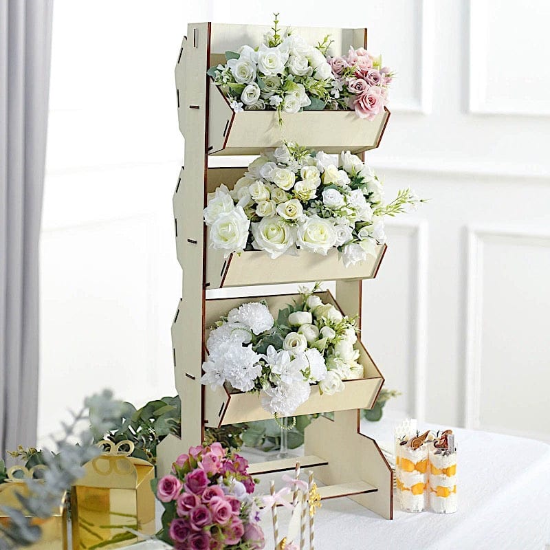 33 in Natural 3 Tier Laser Cut Wooden Cupcake Dessert Display Stand