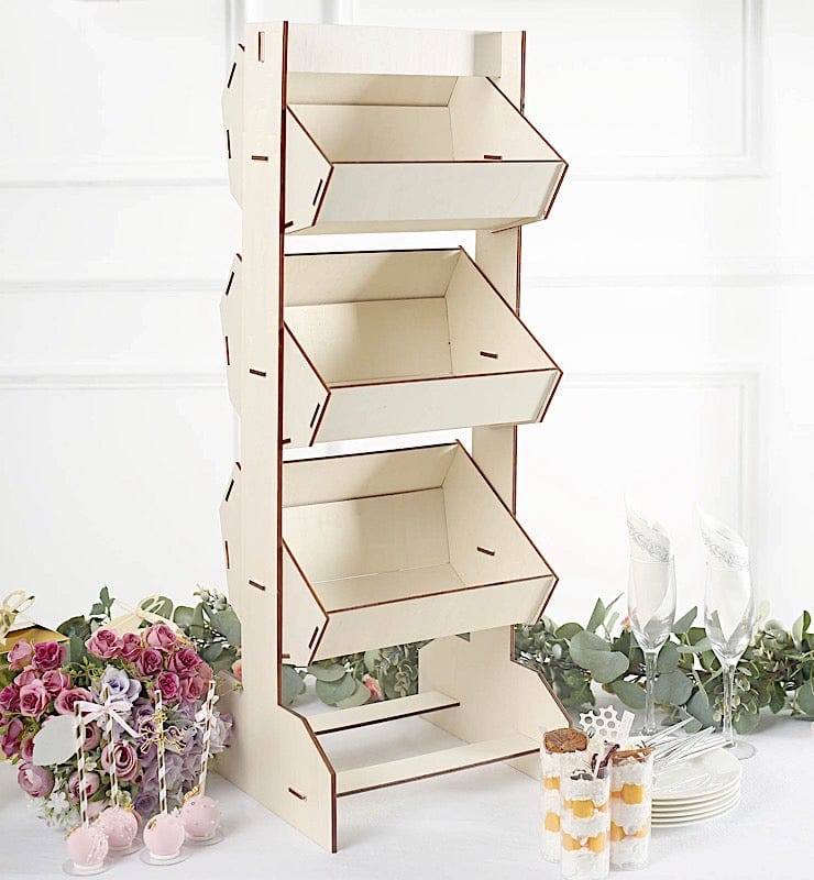 33 in Natural 3 Tier Laser Cut Wooden Cupcake Dessert Display Stand