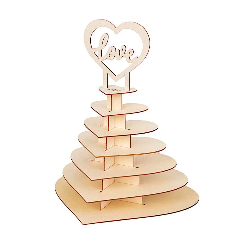 16 in Natural 7 Layer Wooden Heart Dessert Stand with Love Topper