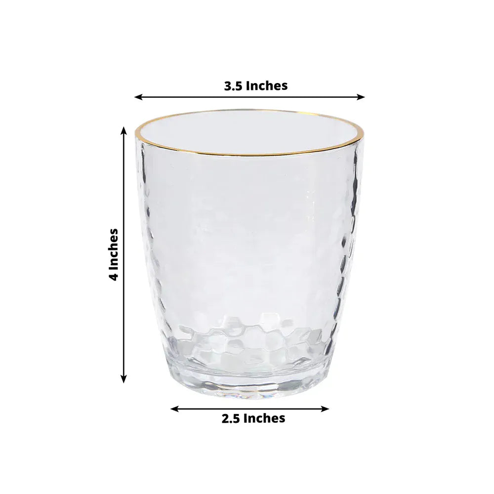 12 Clear 14 oz Plastic Shatterproof Tumblers with Gold Rim