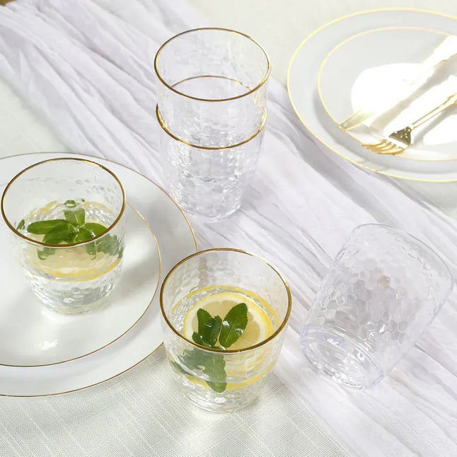 12 Clear 14 oz Plastic Shatterproof Tumblers with Gold Rim